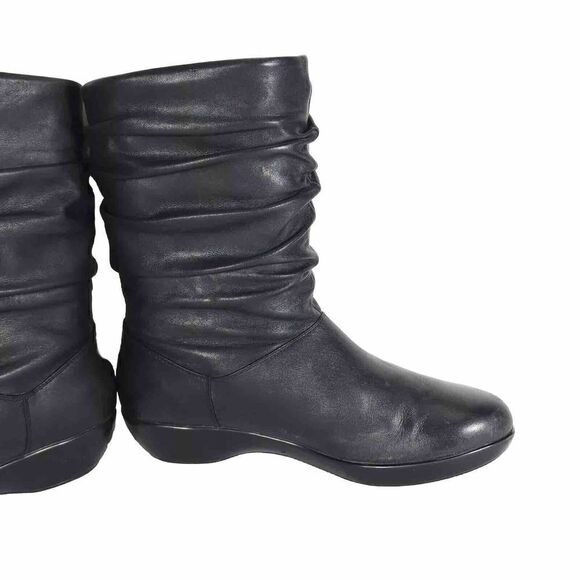 Dansko Women's Devin US8-8,5 EU 39 Solid Black Leather Pull On Slouch Boots - Picture 7 of 12